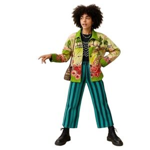 Keren Hart Womens Floral‎ Long Sleeve Collared Jacquet Sequin Button-up Med